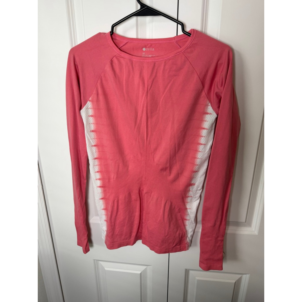 Zella Long Sleeve Tee M Coral White Tie-Dye